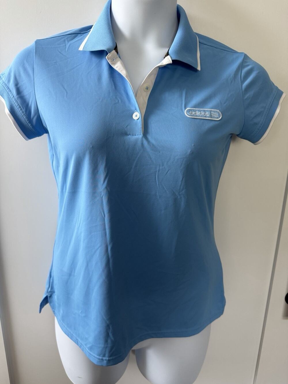 Adidas Golf Women’s Polo Shirt Medium Blue White Short Sleeve Performance Top